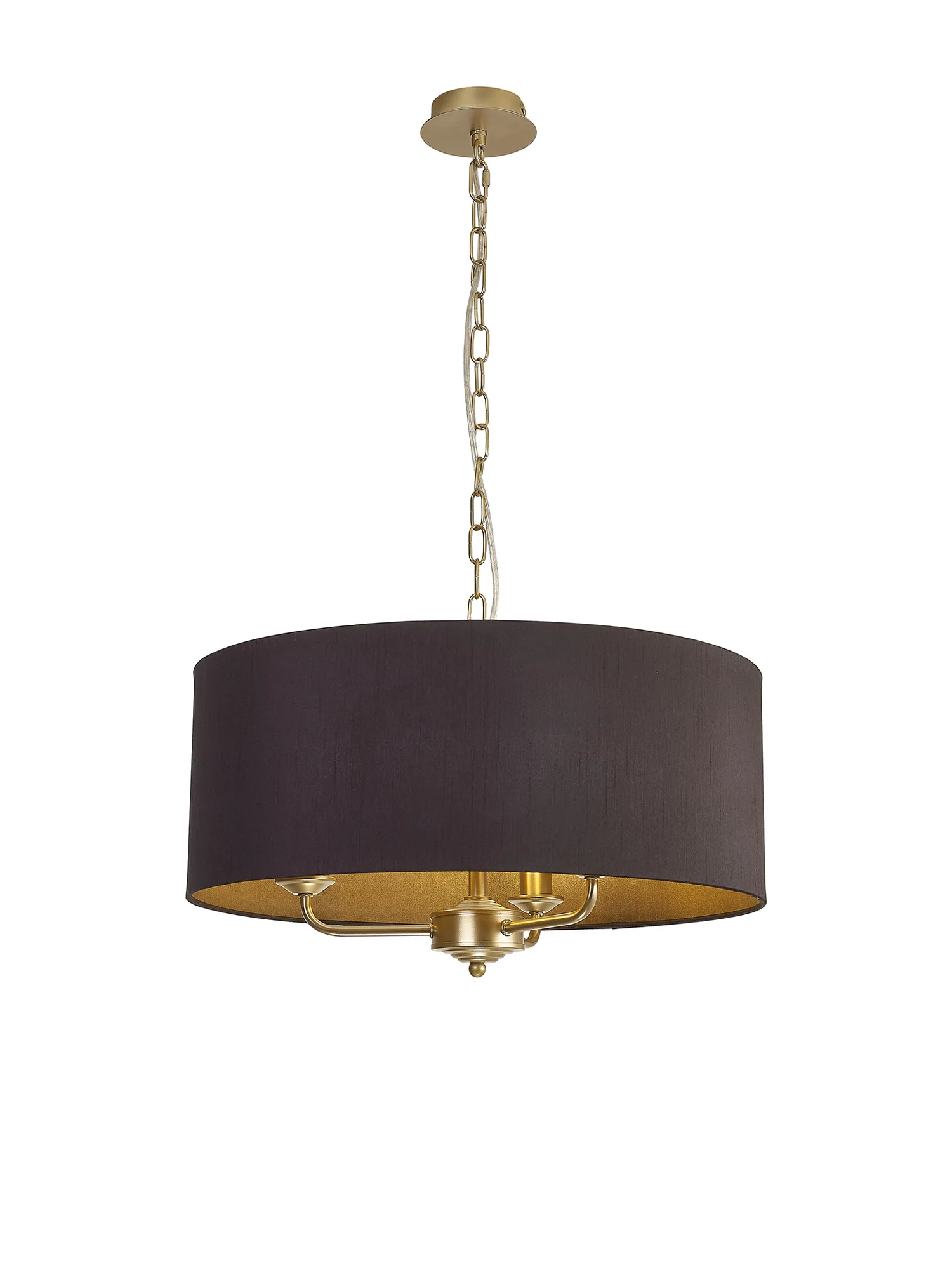 DK0969  Banyan 50cm 3 Light Pendant Champagne Gold; Midnight Black/Green Olive